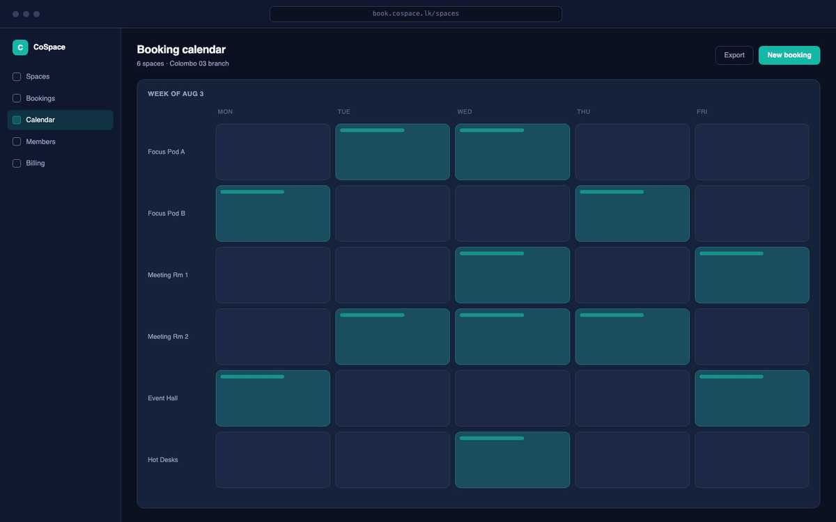 CoSpace Booking Engine interface preview